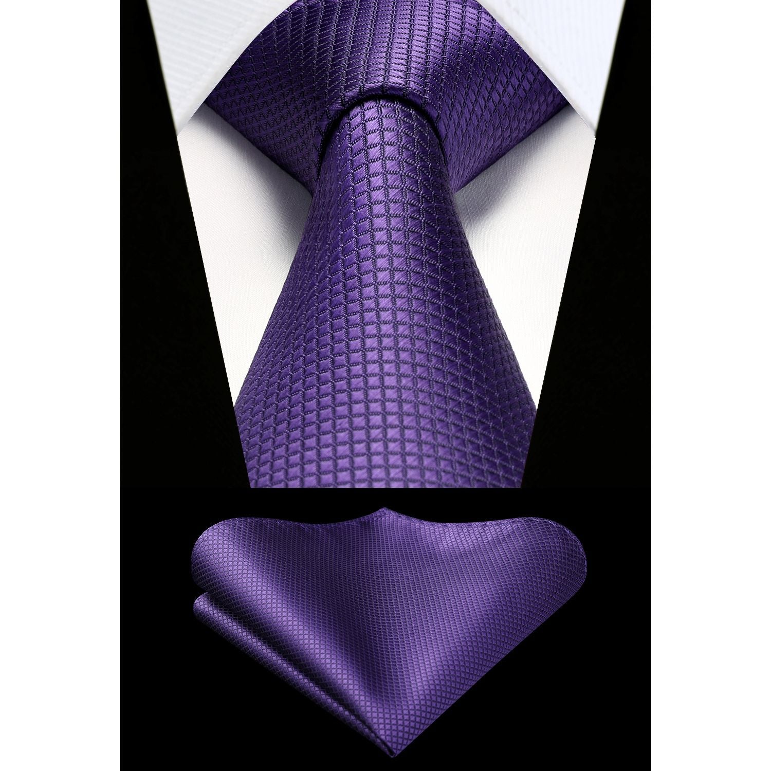 Plaid Tie Handkerchief Set - PURPLE-3