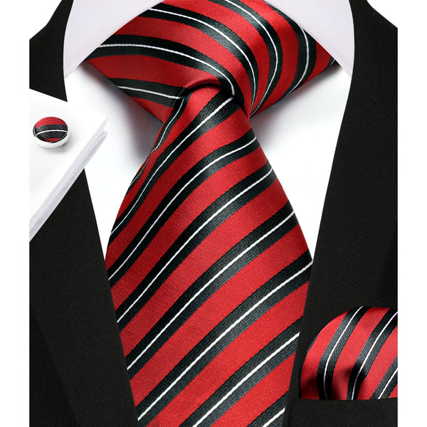 Stripe Tie Handkerchief Cufflinks - B02-RED/WHITE 