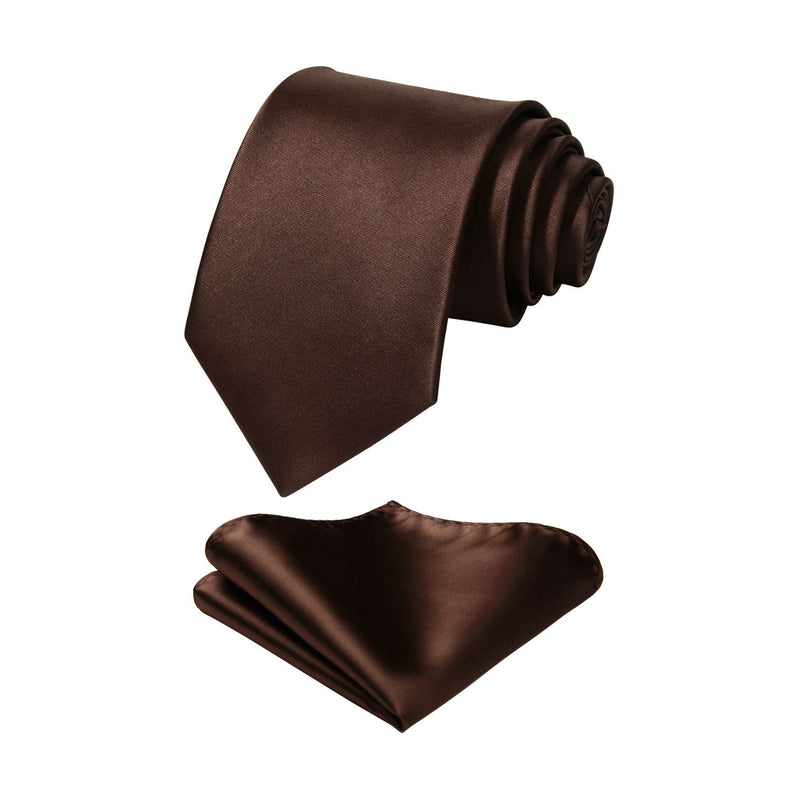 Solid Tie Handkerchief Set - SADDLE BROWN 