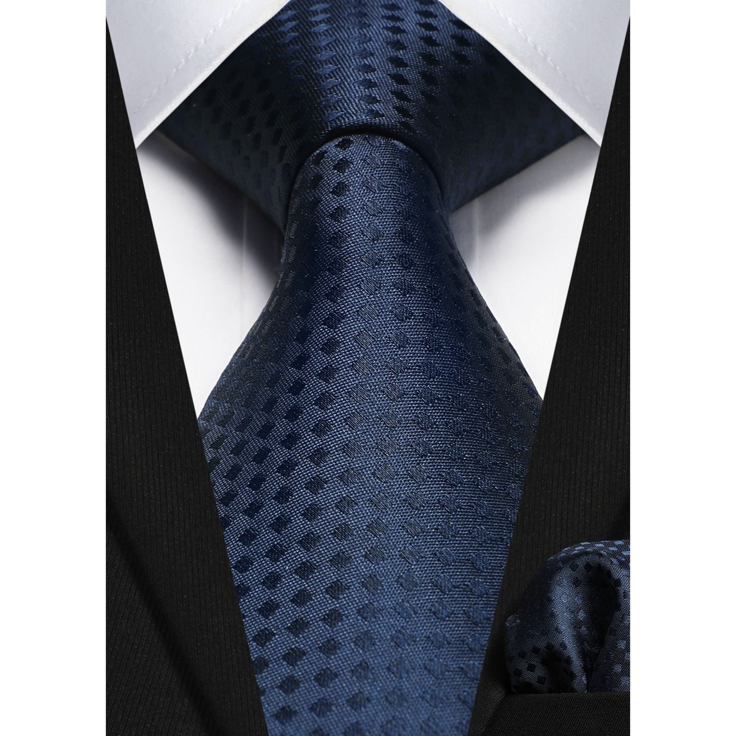 Plaid Tie Handkerchief Set - C3-NAVY BLUE