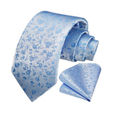 Floral Tie Handkerchief Set - BLUE 