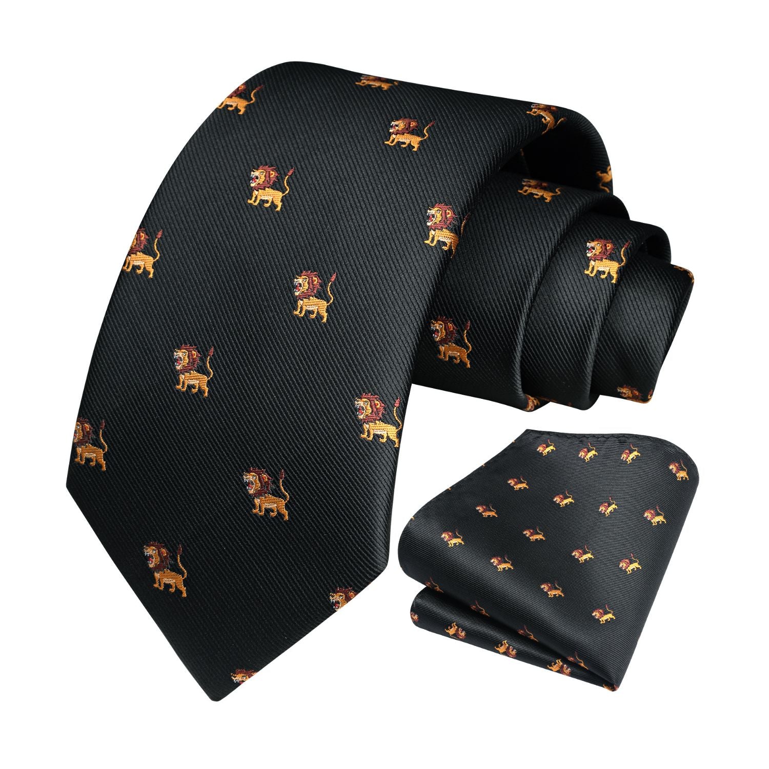 Lion Tie Handkerchief Set - BLACK