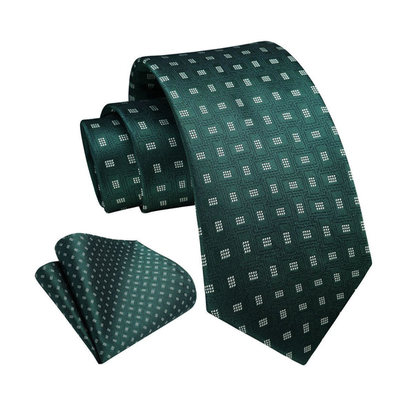 Plaid Tie Handkerchief Set - GREEN 