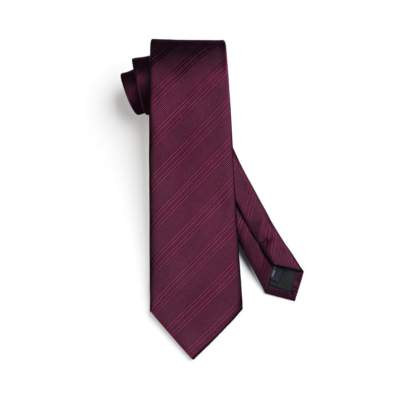 Stripe Tie Handkerchief Set - BURGUNDY-1 