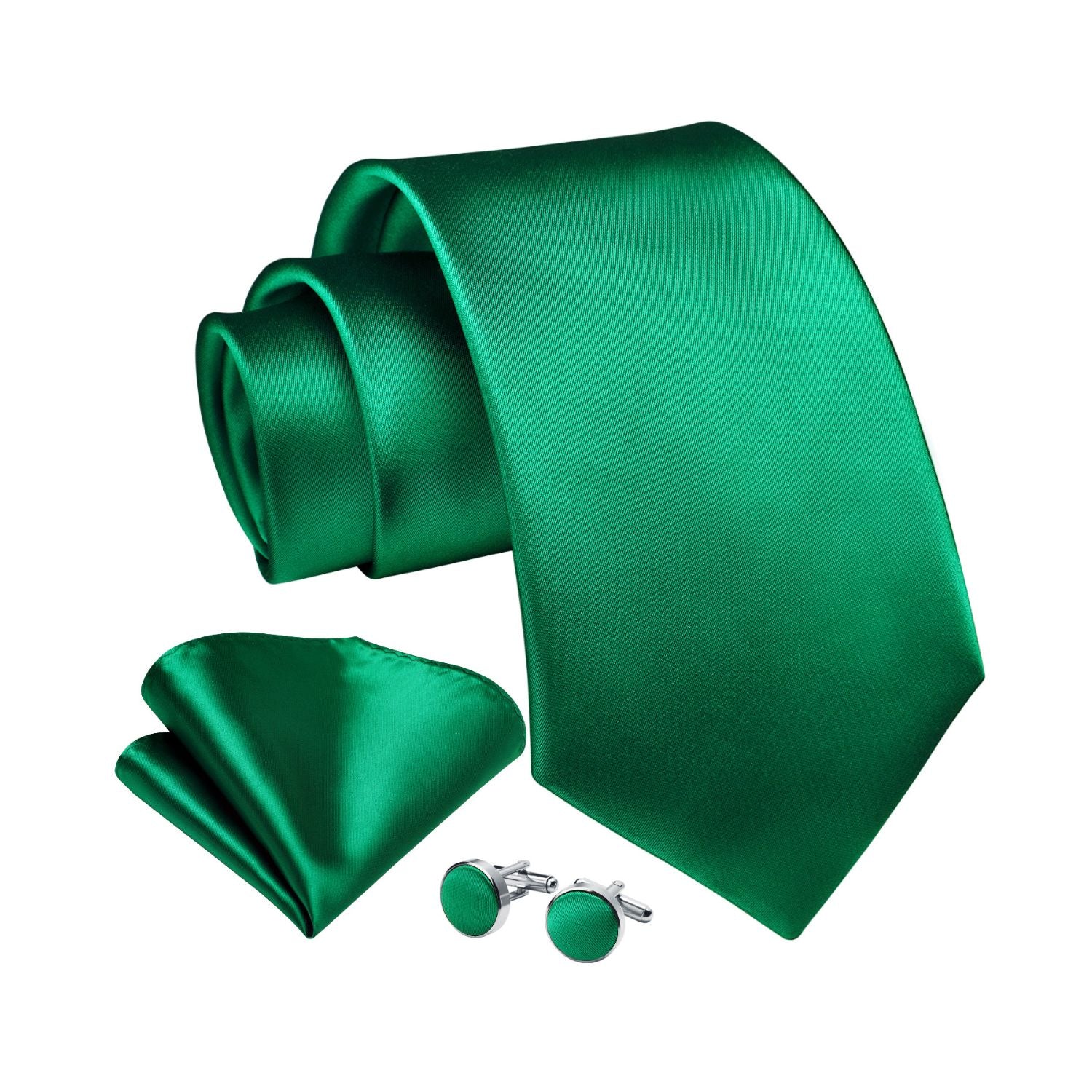 Solid Tie Handkerchief Cufflinks - L1-GREEN