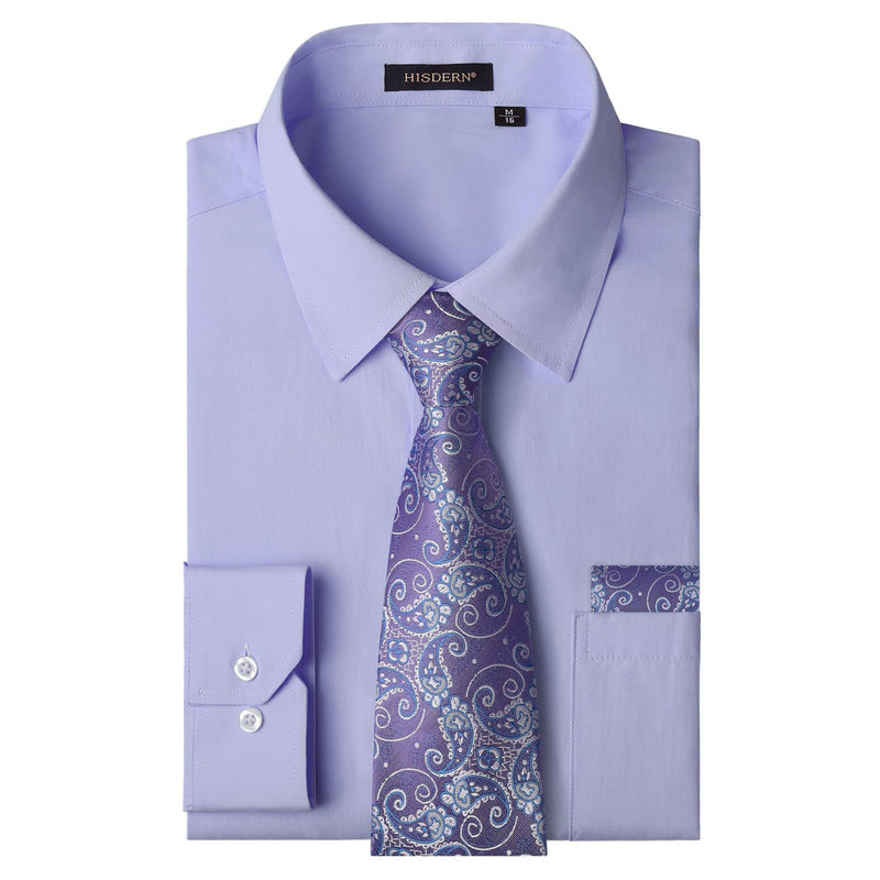 Men's Shirt with Tie Handkerchief Set - 05-LAVENDER 