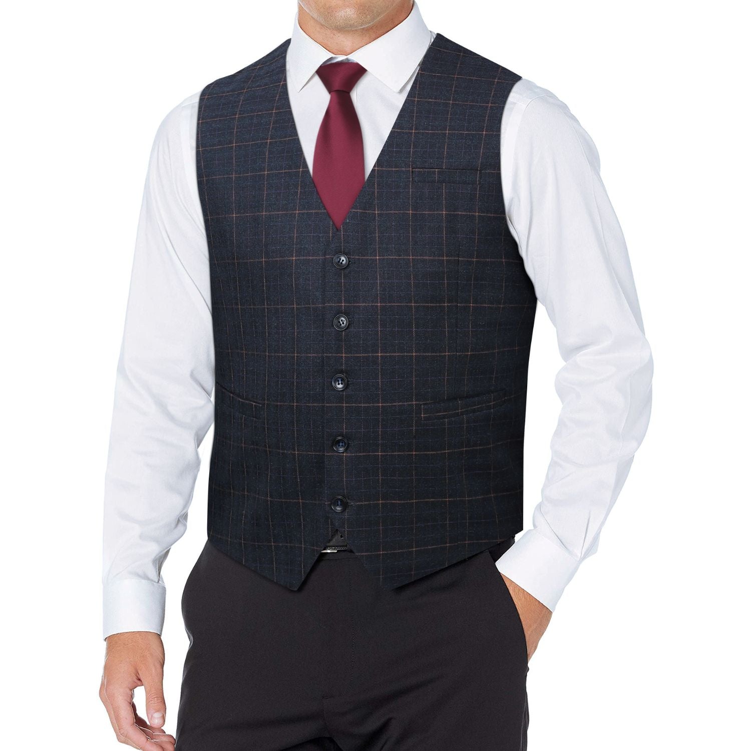 Plaid Slim Vest - B-CHARCOAL