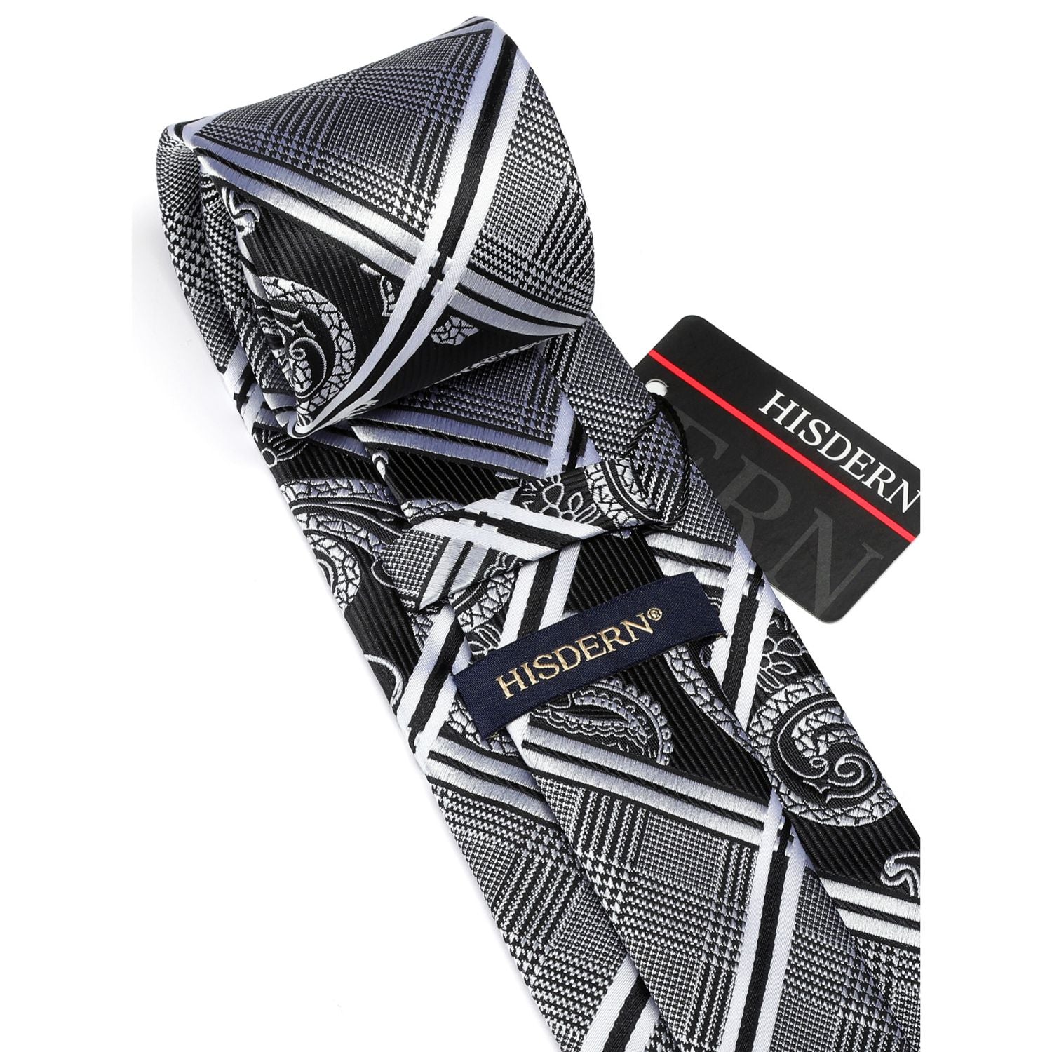 Plaid Tie Handkerchief Set - A1 - BLACK