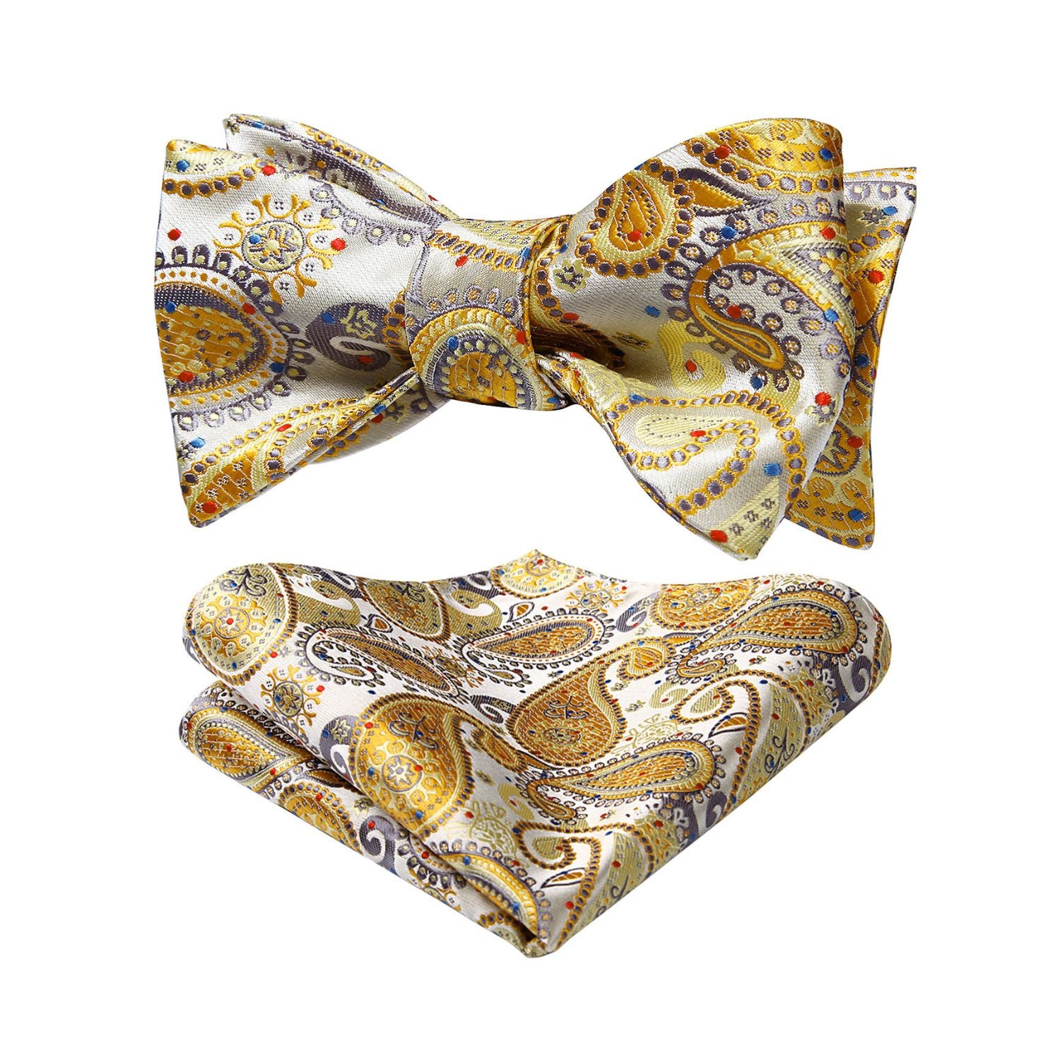 Paisley Bow Tie & Pocket Square - B-YELLOW/GRAY