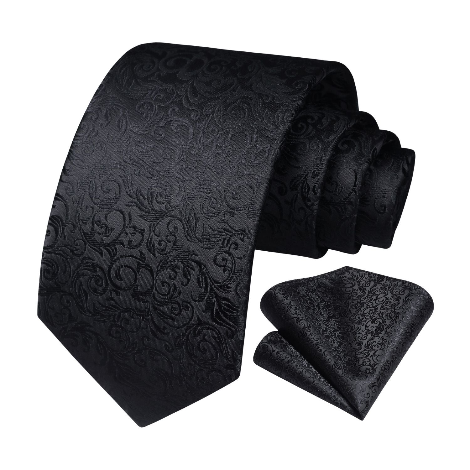 Floral Tie Handkerchief Set - A26-BLACK