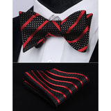 Stripe Bow Tie & Pocket Square - 02-RED/BLACK 