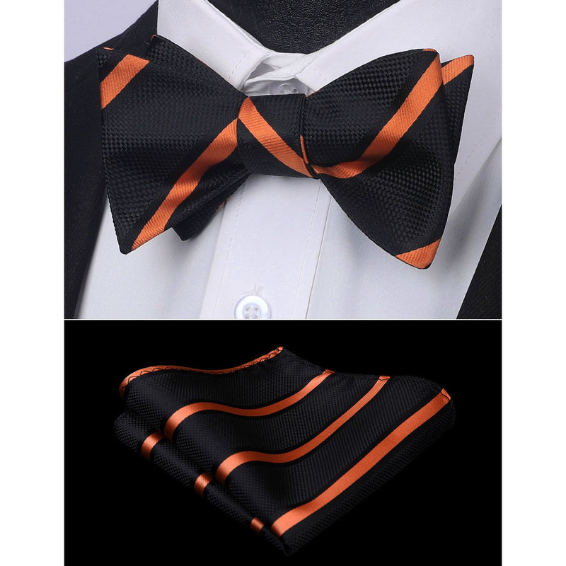 Stripe Bow Tie & Pocket Square - 04-BLACK/ORANGE 