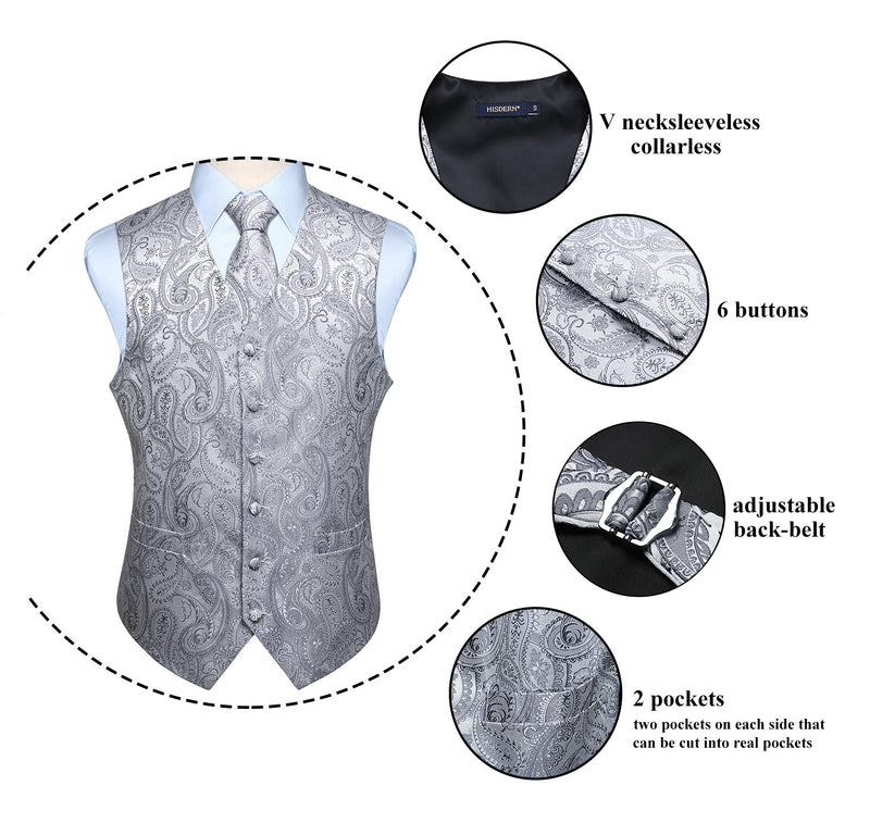 Paisley Vest Tie Handkerchief Set - GRAY