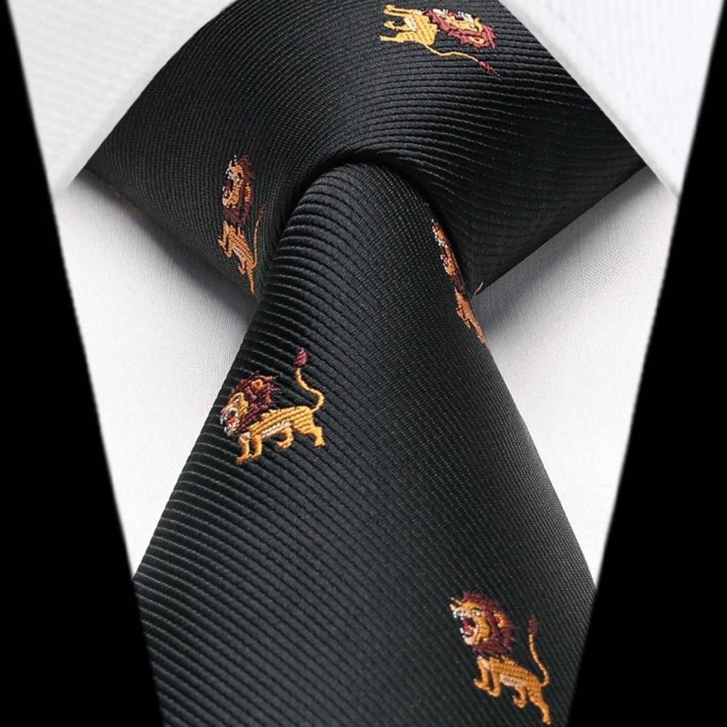 Lion Tie Handkerchief Set - BLACK