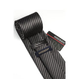 Stripe Tie Handkerchief Cufflinks - 03-BLACK1 