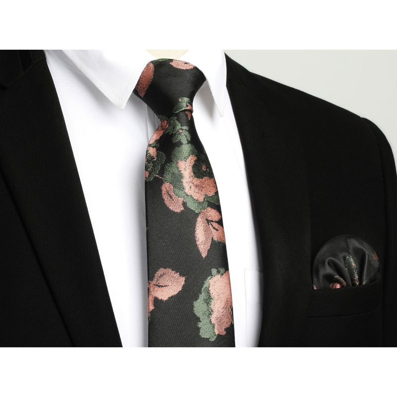 Floral Tie Handkerchief Set - NAVY BLUE 