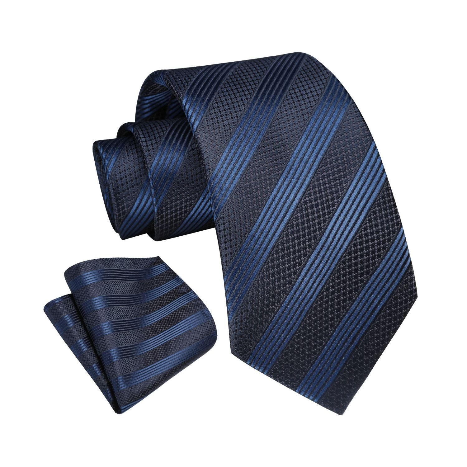 Stripe Tie Handkerchief Set - NAVY BLUE