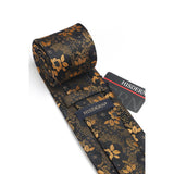 Floral Tie Handkerchief Set - BLACK 