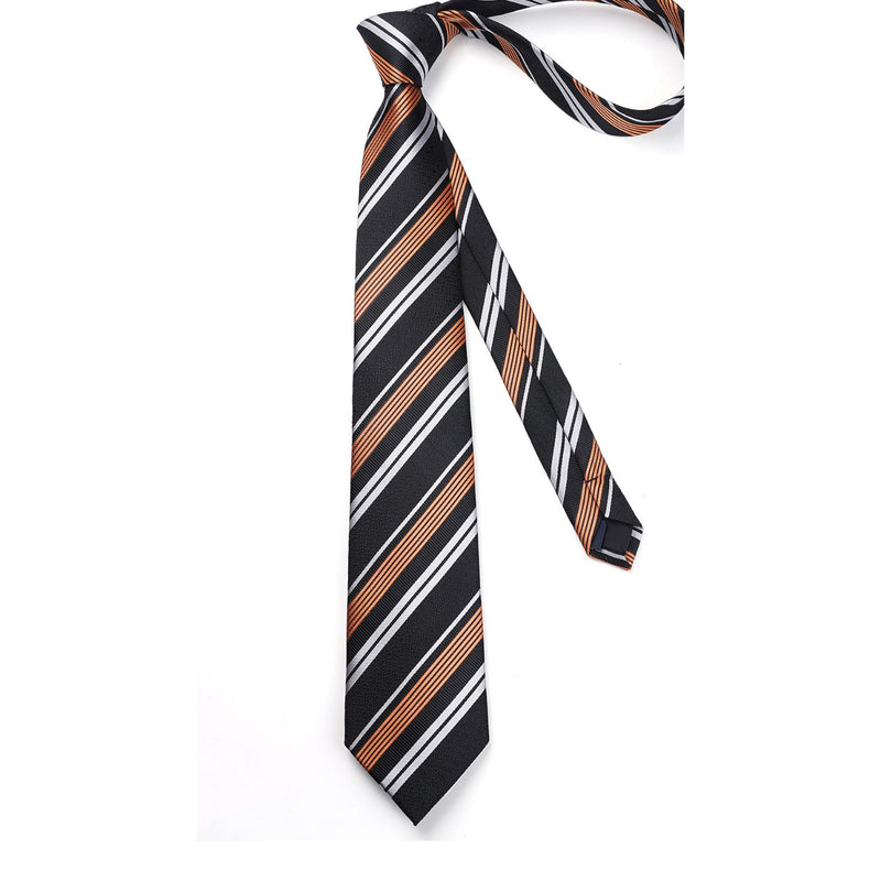 Stripe Tie Handkerchief Cufflinks - BLACK 