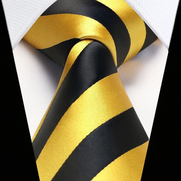 Stripe Tie Handkerchief Set - A-YELLOW BLACK