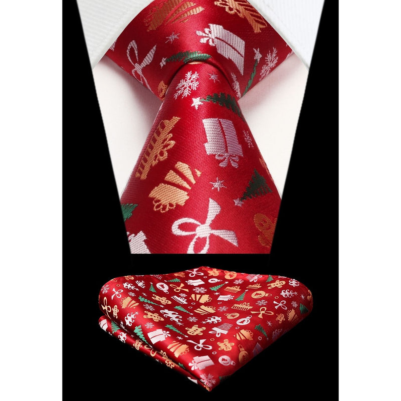 Christmas Tie Handkerchief Set - RED