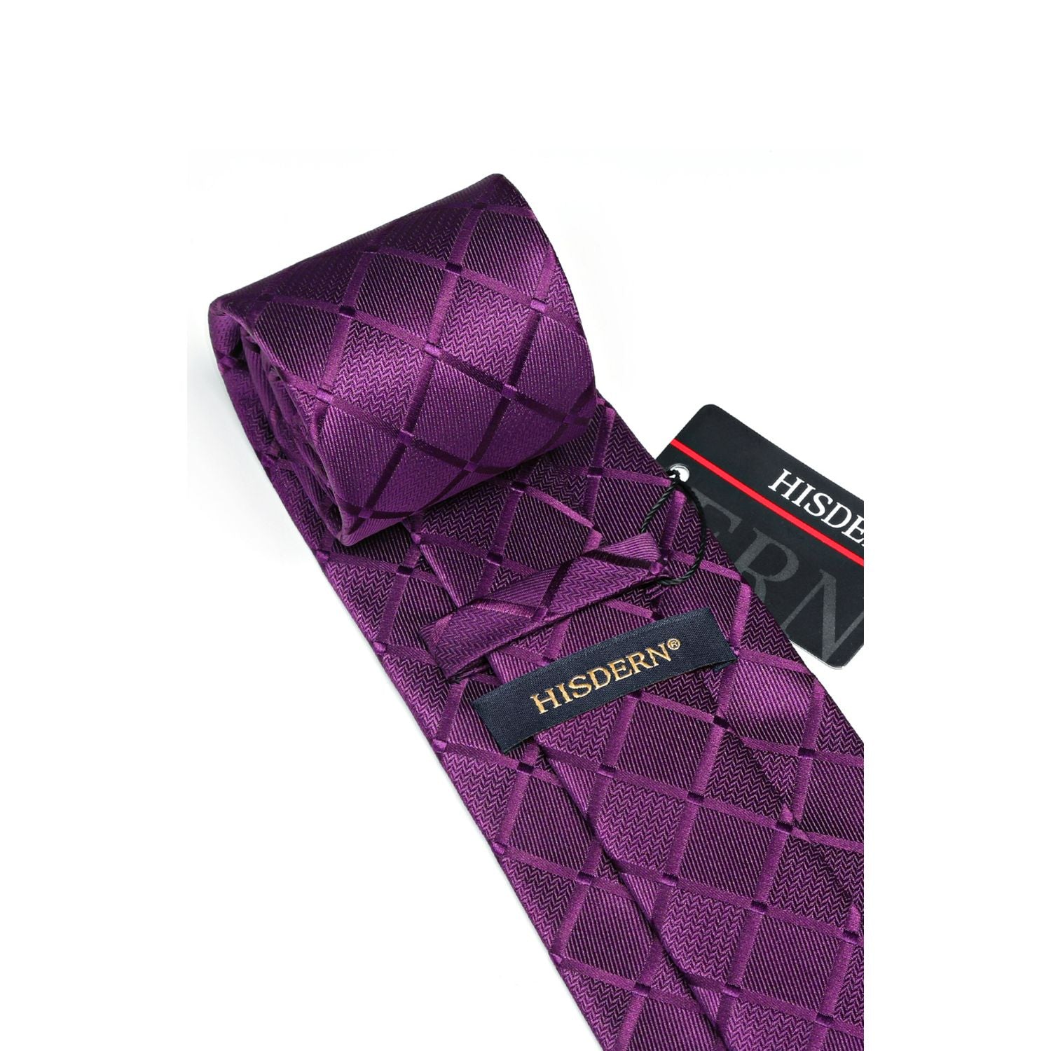 Plaid Tie Handkerchief Cufflinks Clip - PURPLE