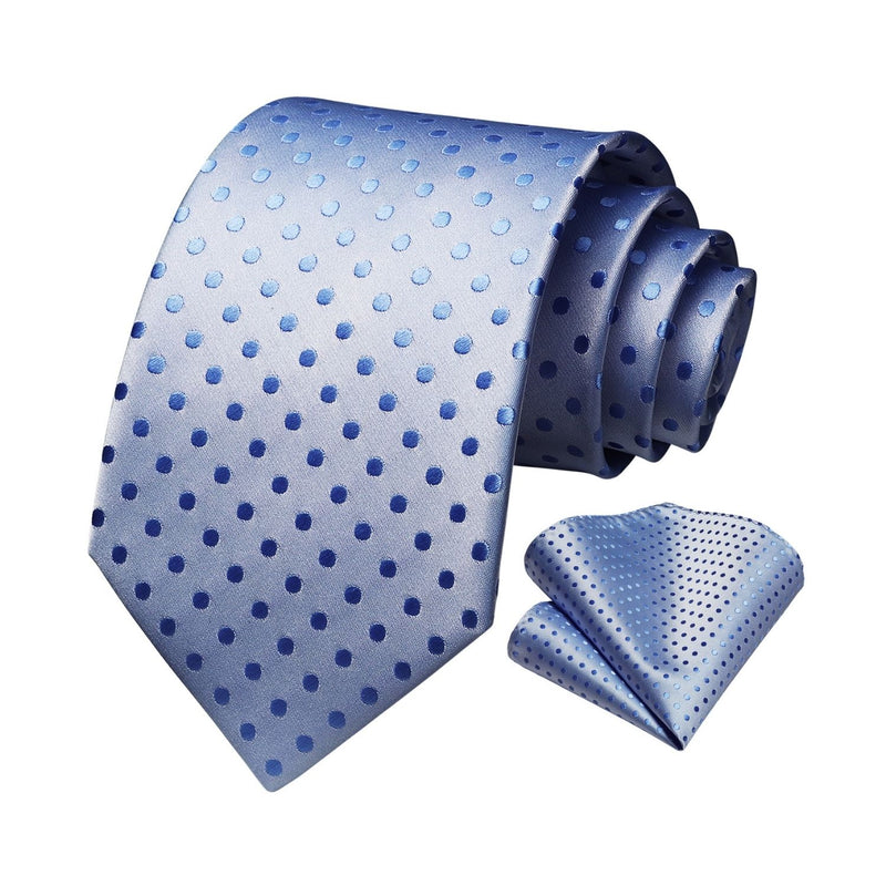 Polka Dot Tie Handkerchief Set - BABY BLUE 