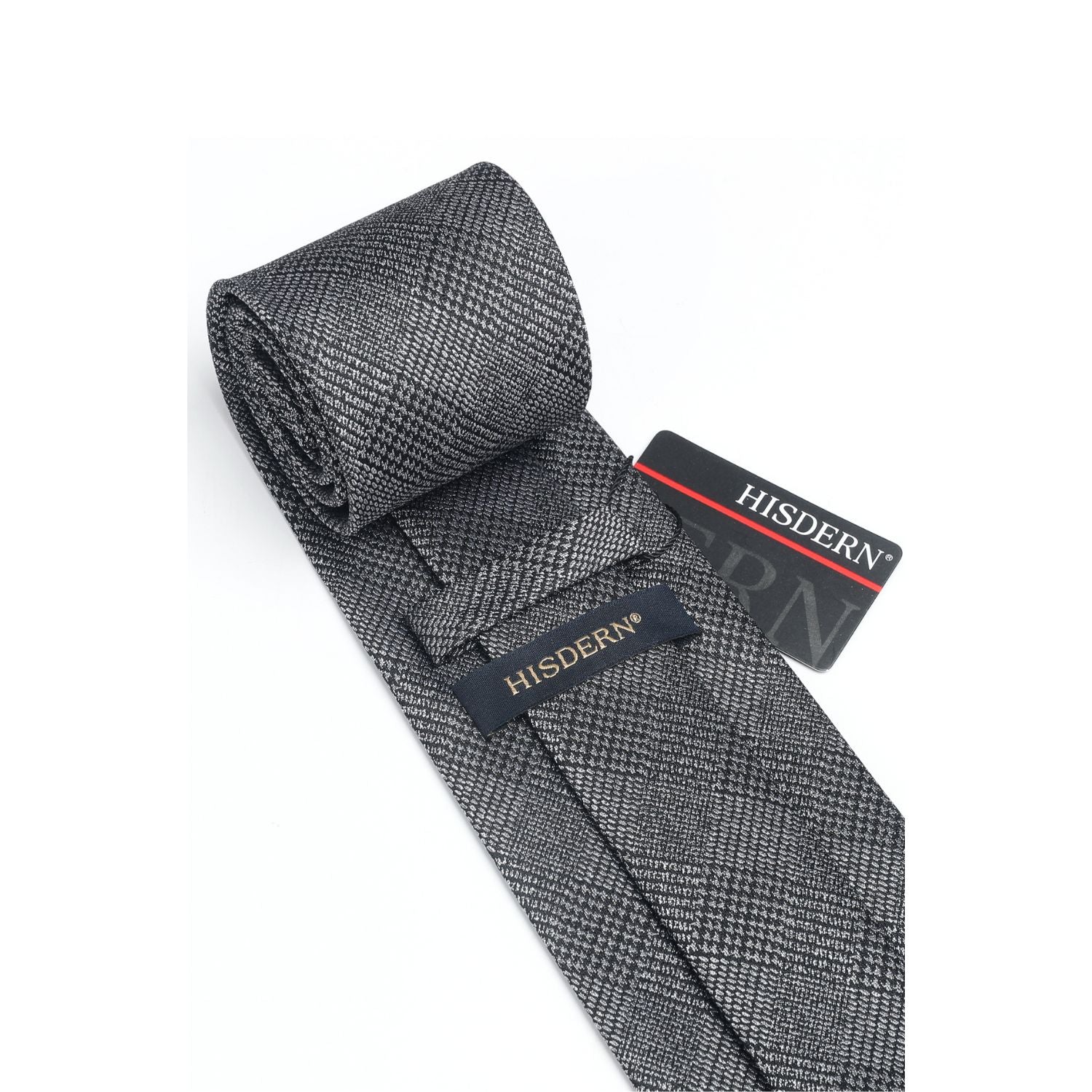 Plaid Tie Handkerchief Set - GREY