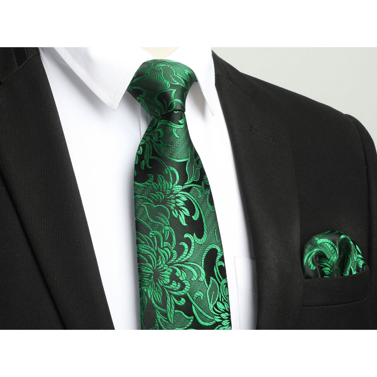 Floral Tie Handkerchief Cufflinks - A-GREEN2