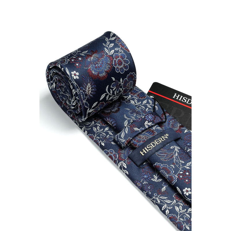 Floral Tie Handkerchief Set - NAVY BLUE 