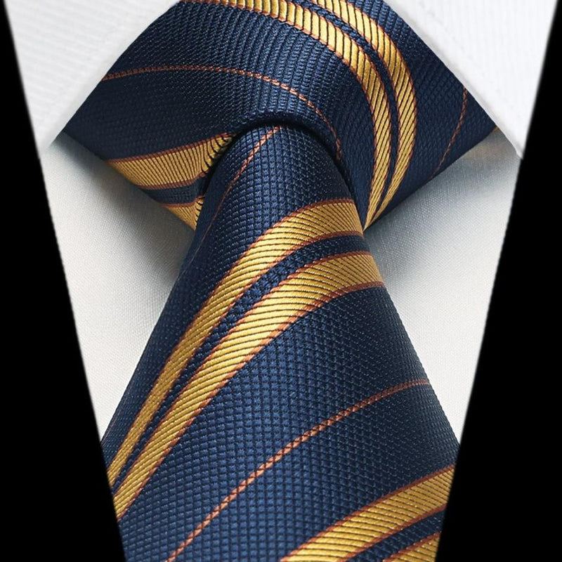 Stripe Tie Handkerchief Set - A-NAVY BLUE