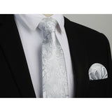 Floral Tie Handkerchief Cufflinks - 1A-WHITE 