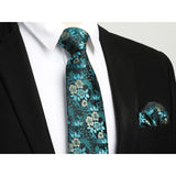 Floral Tie Handkerchief Cufflinks - 1-NAVY BLUE FLORAL 