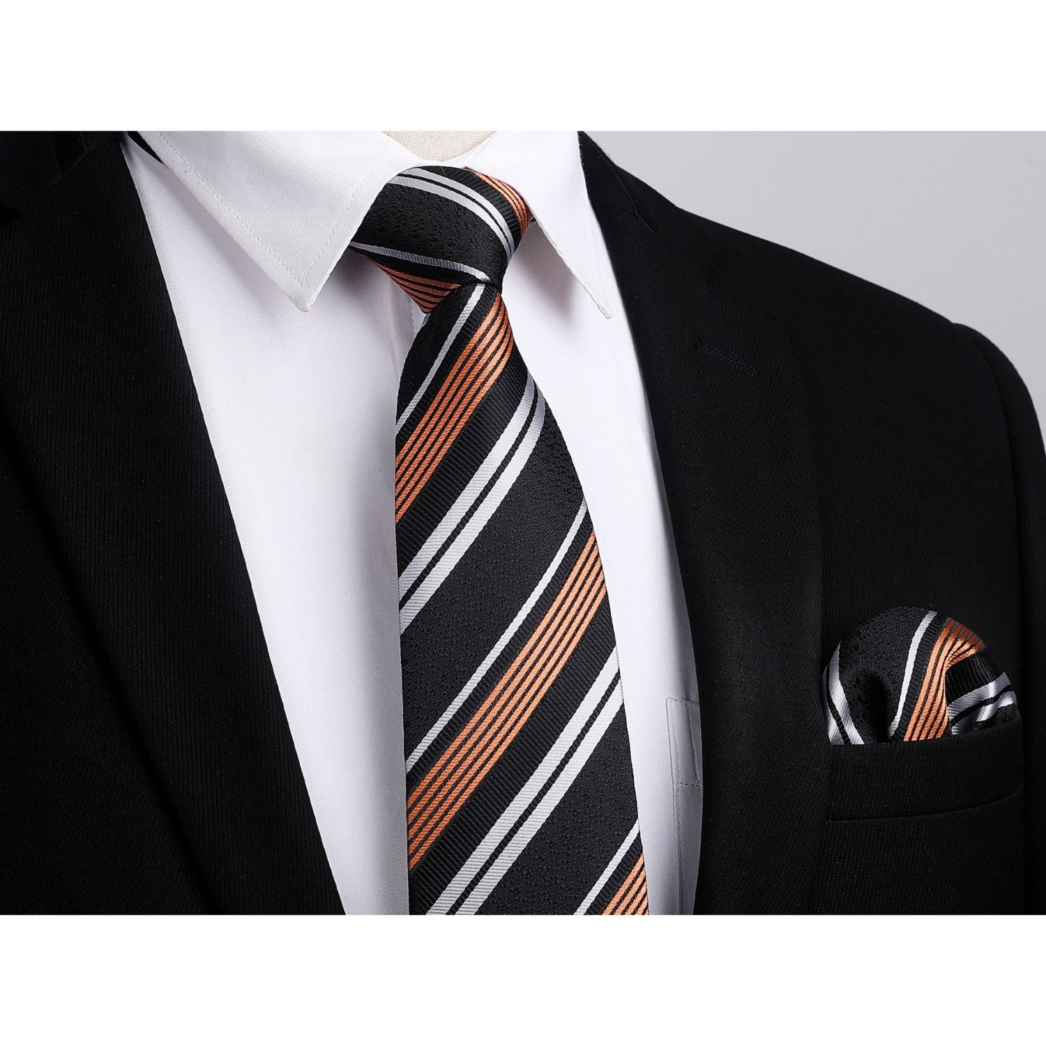Stripe Tie Handkerchief Cufflinks - BLACK