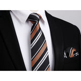 Stripe Tie Handkerchief Cufflinks - BLACK 