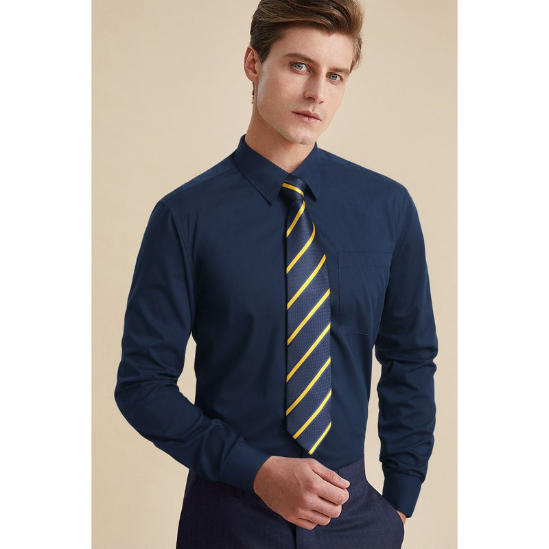 Men's Shirt with Tie Handkerchief Set - 03-NAVY BLUE 