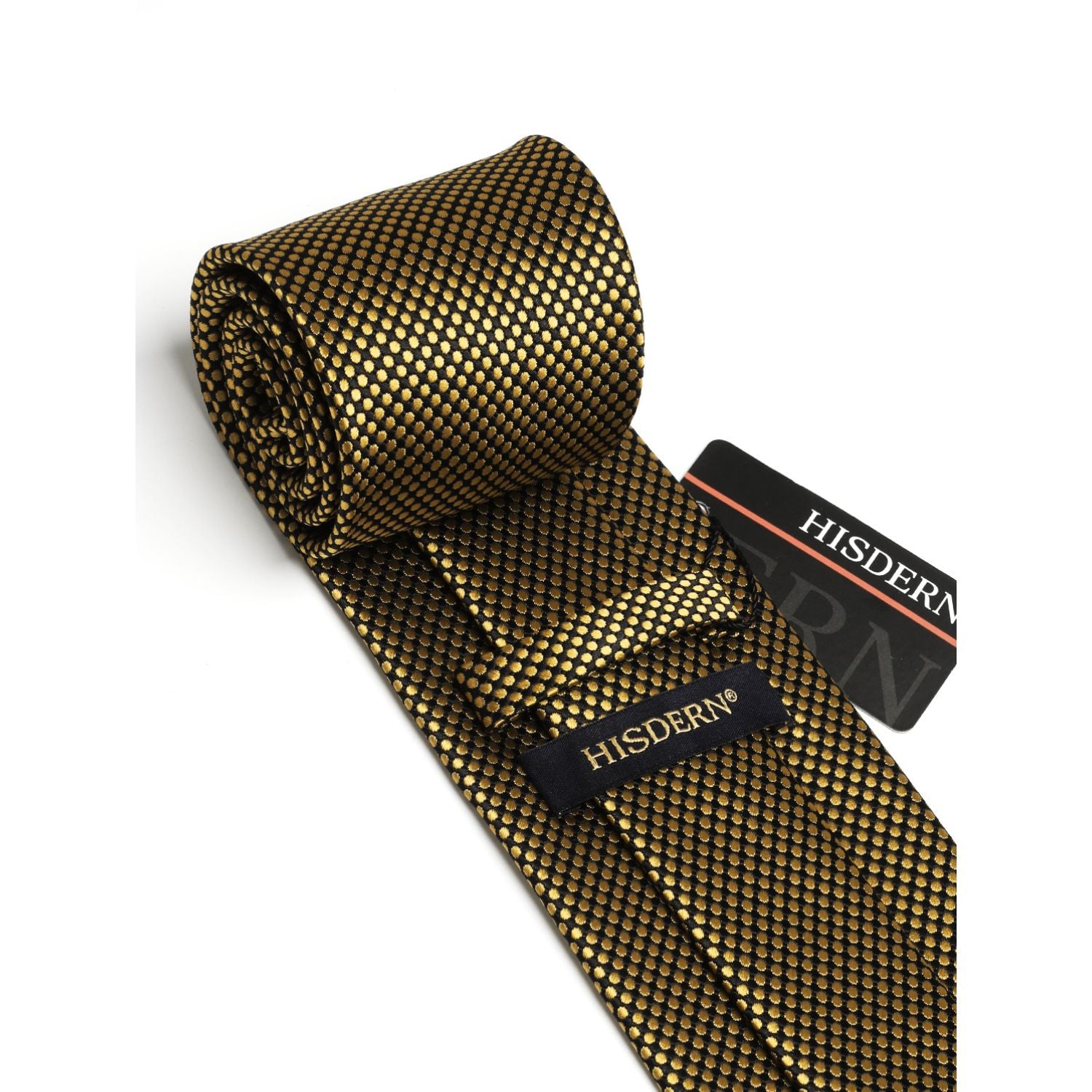 Polka Dot Tie Handkerchief Set - A4-GOLD/BLACK