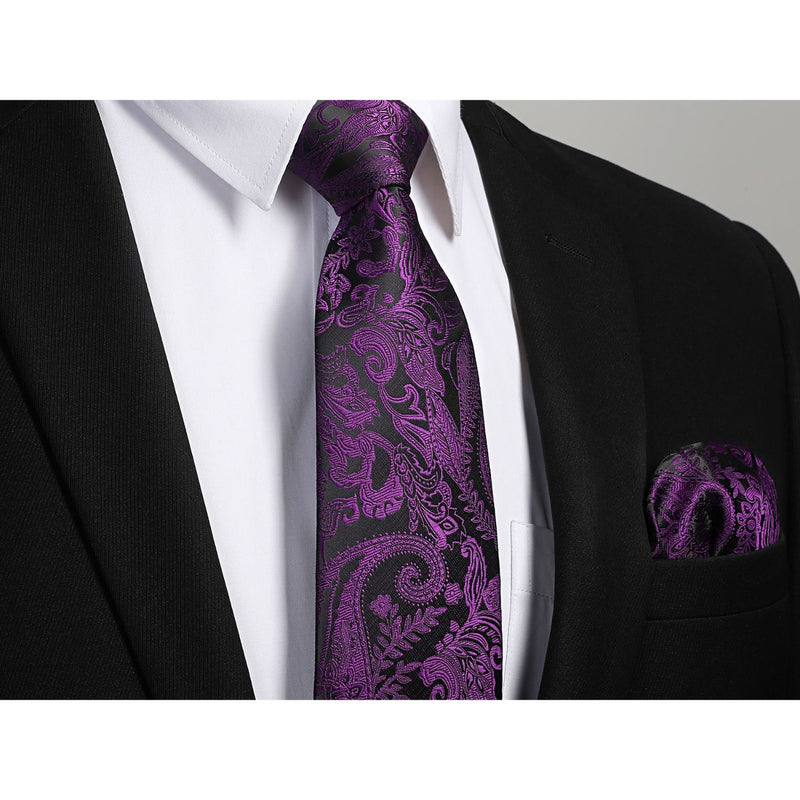 Paisley Tie Handkerchief Cufflinks - A-PURPLE 