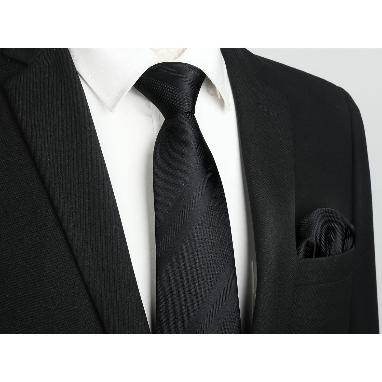 Stripe Tie Handkerchief Set - BLACK