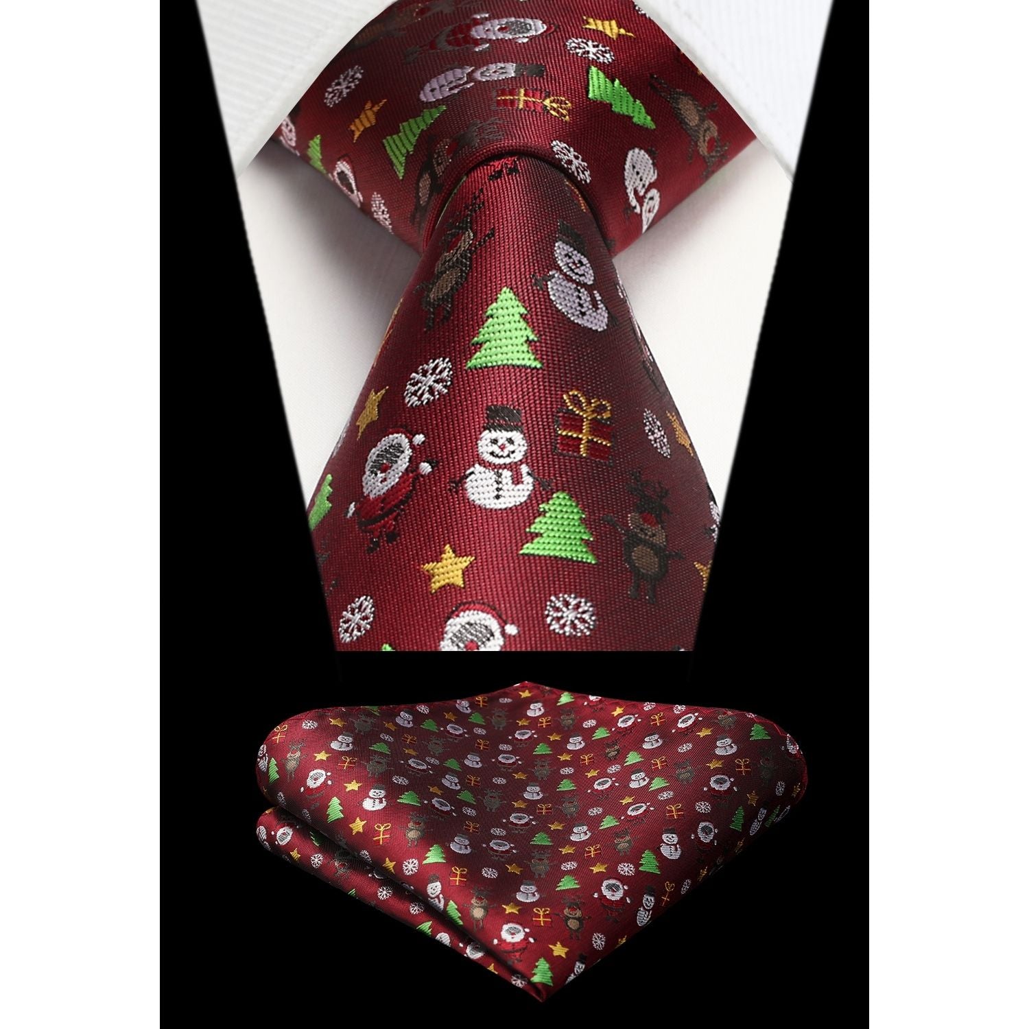 Christmas Tie Handkerchief Set - B-9 BURGUNDY