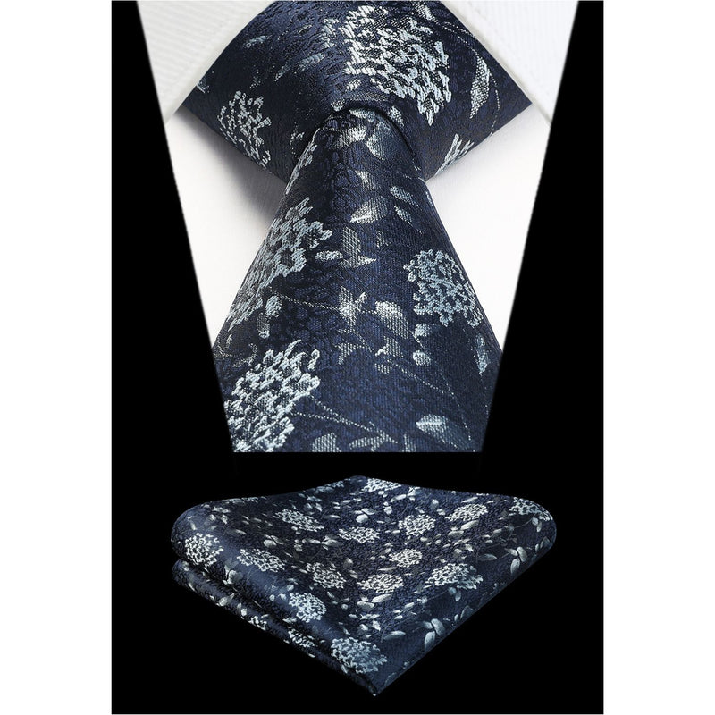 Floral Tie Handkerchief Set - 27 NAVY BLUE 