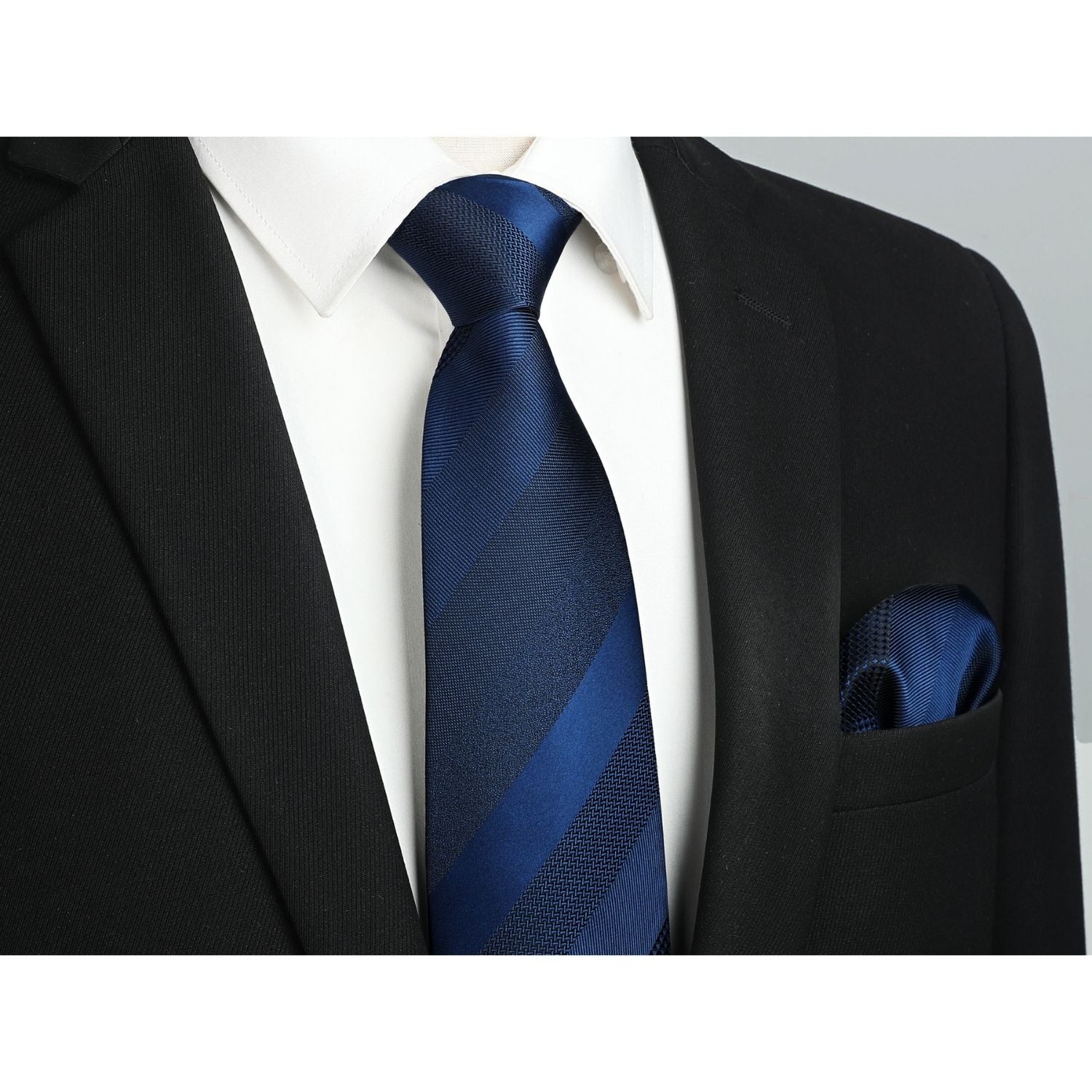 Stripe Tie Handkerchief Set - BLUE