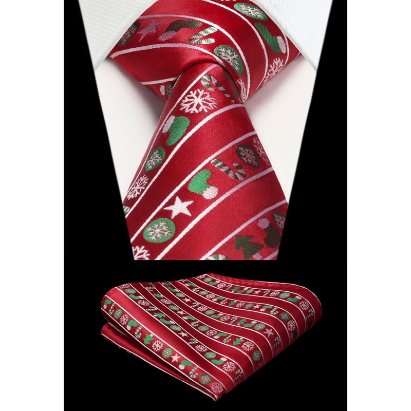 Christmas Tie Handkerchief Set - RED