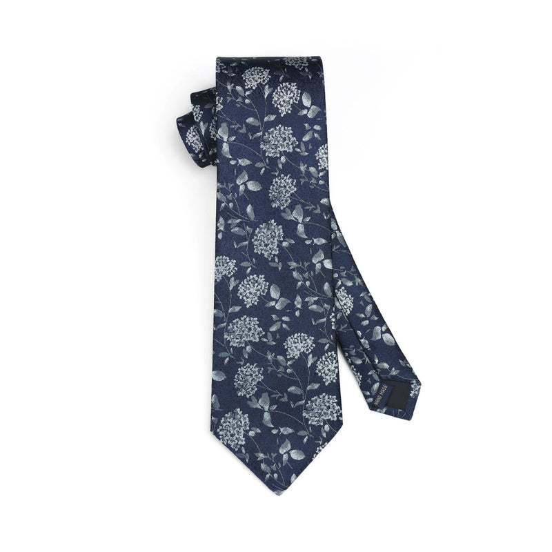 Floral Tie Handkerchief Set - 27 NAVY BLUE 