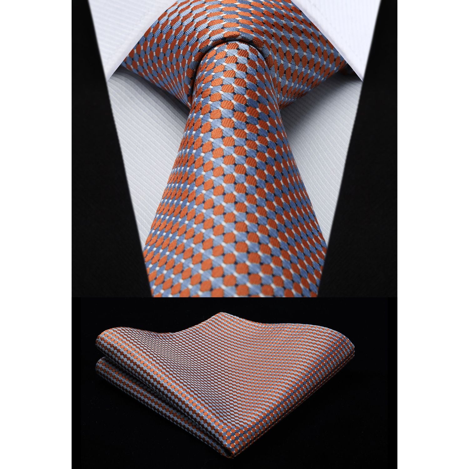 Houndstooth Tie Handkerchief Set - RED/ORANGE