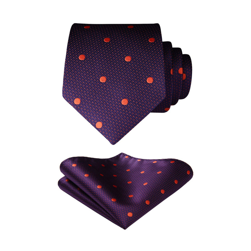 Polka Dot Tie Handkerchief Set - D-PURPLE/ORANGE 