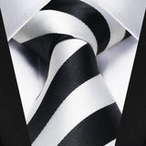 Stripe Tie Handkerchief Set - 07-BLACK/WHITE 