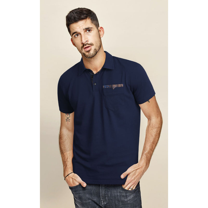 Polo Shirts Short Sleeve with Pocket - D-NAVY BLUE-PAISLEY 