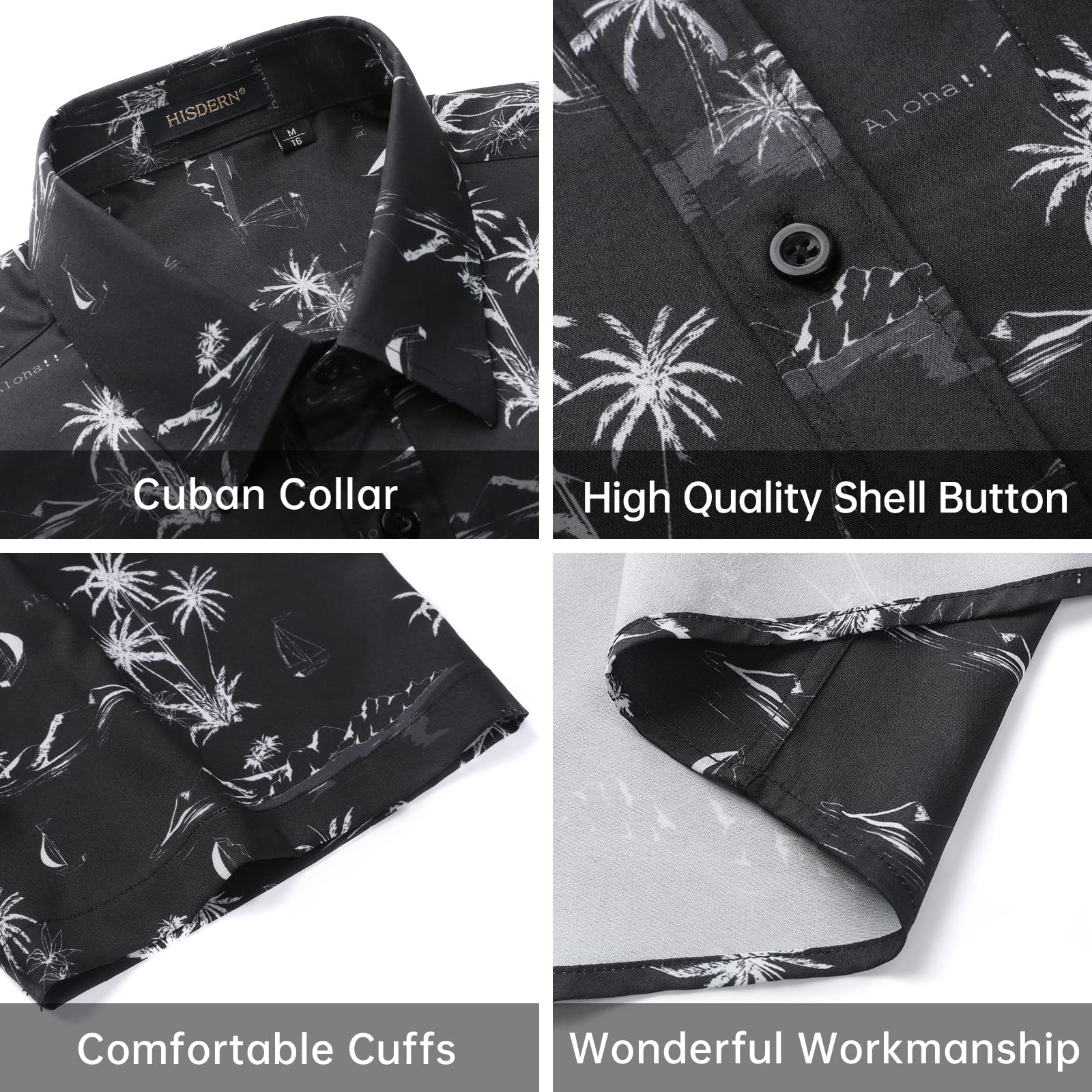 Hawaiian Tropical Shirts with Pocket - C-02 BLACK