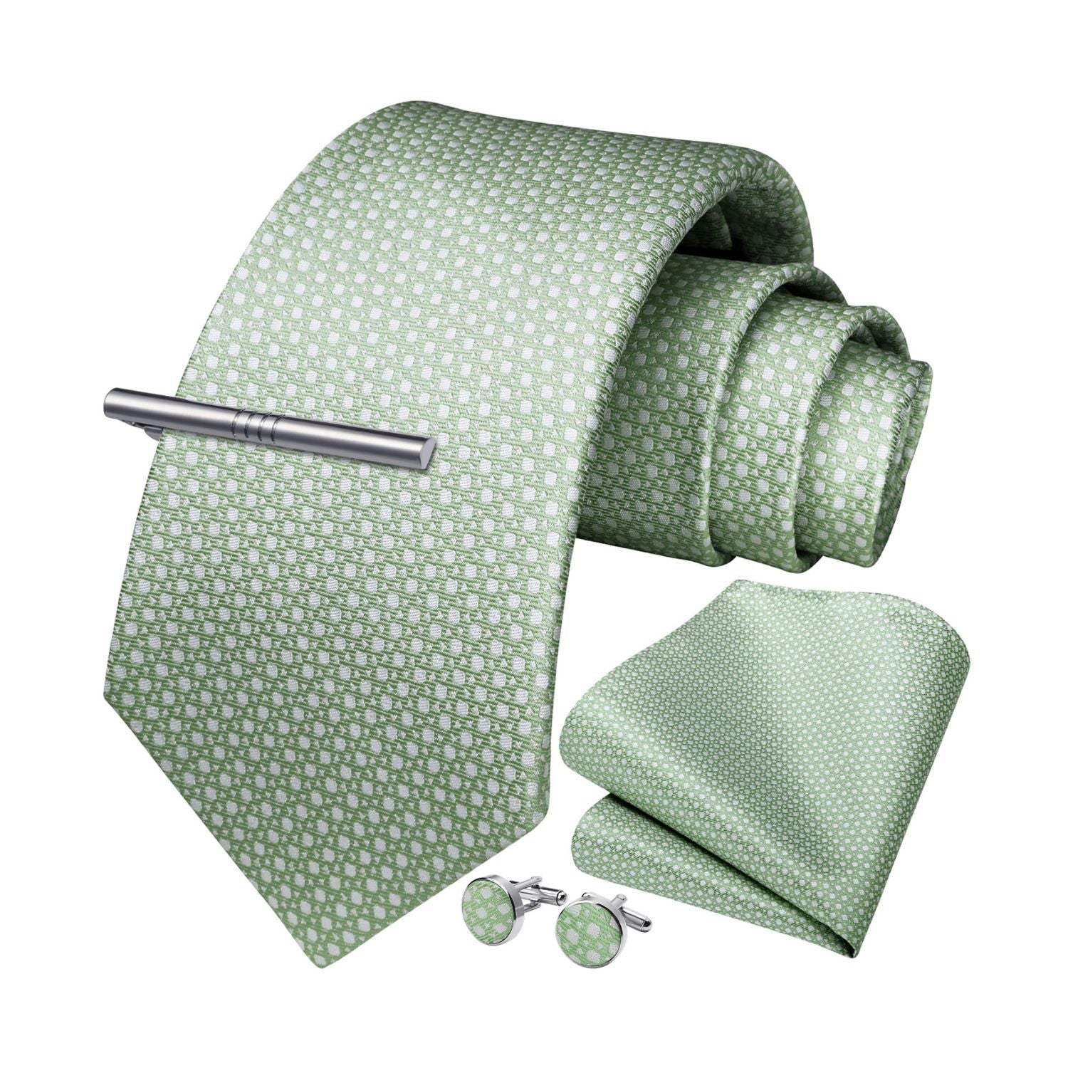 Houndstooth Tie Handkerchief Cufflinks - 01-SAGE GREEN